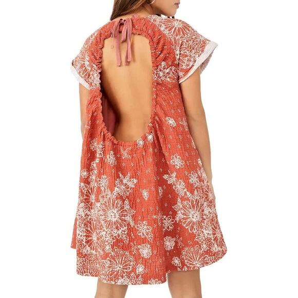 Free People Women’s Pinwheel Open-Back Mini Dress in Coral - Picture 1 of 8